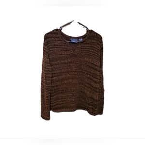 90s Vintage Crazy Horse Brown Space-Dye Sweater Earthy Size XL Soft Knit V Neck